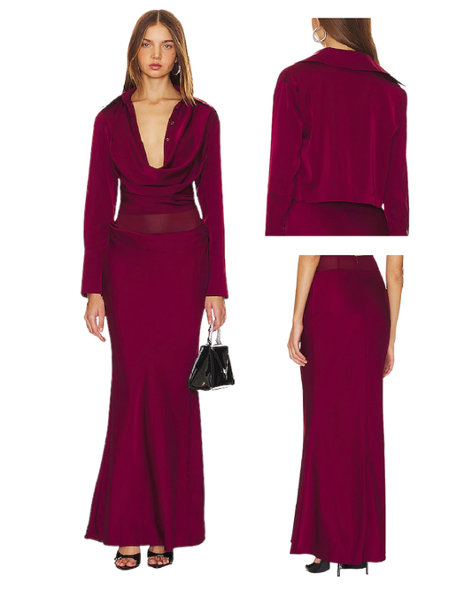 NBD burgundy maxi skirt & matching top