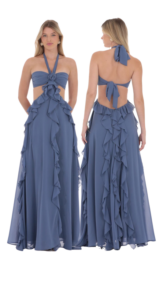 Blue Ruffle Maxi Dress